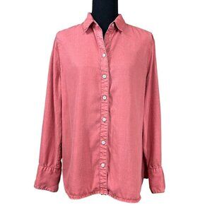 Chico's Peach Pink Tencel Long Sleeve Button Up Blouse Size 2